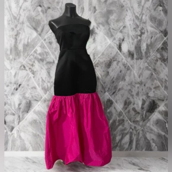 ZARA PRINCESS DIANA INSPIRED RHINESTONE FLARED HEM LONG CONTRAST DRESS BLACK FUC - Picture 3 of 16